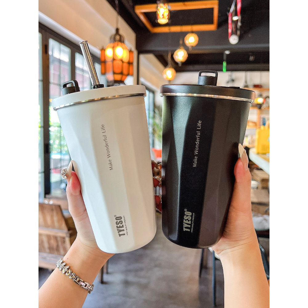 กระบอกน้ำ กระบอกฉีดน้ำ Tyeso tyeso Thermos Cup Girls ถ้วยน้ําความจุขนาดใหญ่มูลค่าสูงพร้อมหลอดถ้วยกาแ