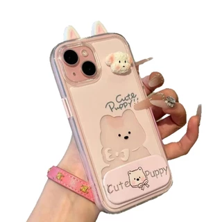 ลูกสุนัขน่ารักเหมาะสําหรับ แอปเปิล 17โปรแม็กซ์ เคสโทรศัพท์ ไอโฟน16/15 ขาตั้งการ์ตูน 14/13 คู่