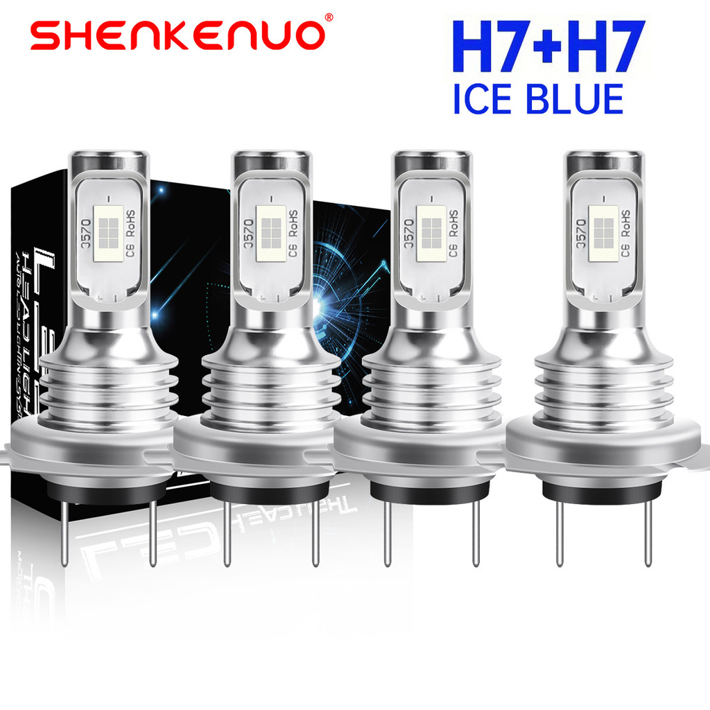 4 ชิ้น H7 LED ชุดไฟหน้าสูงต่ําหลอดไฟ 8000K Ice Blue