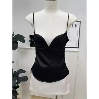 【B/S】เสื้อสายเดี่ยวซาตินทรงเว้าหน้าอก มีซิบข้าง งานเข้ารูป สุดเซ็กซี่
