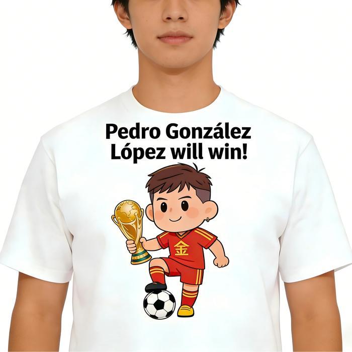Pedro González López "Will Win!" Cartoon T-Shirt | 2026 FIFA World Cup Spain Football Fan Tee | Socc