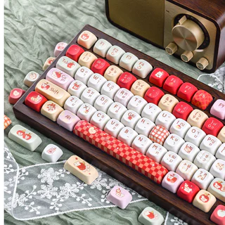 MAIMOOO หมี แอปเปิล แคปคีย์ไทย MOA/Cherry Profile 120 Keys PBT Dye Sublimation Aula F75 F99 Ajazz AK820 Thai Keycaps น่ารักสีชมพูสีแดงหมี Keycaps