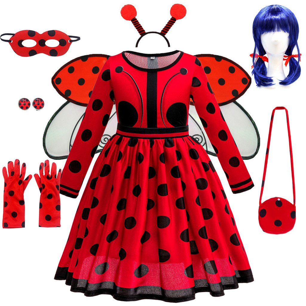 ชุดเด็ก Polka Dot Ladybug สำหรับงานฮาโลวีนและMasquerade Party พร้อมเป็นของขวัญวันเด็ก