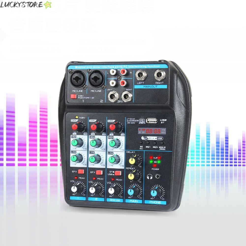 LUCKYSTORE DJ Console Mixer, Bluetooth 4 Channel Audio Mixer, Portable Monitor Karaoke System พร้อมค