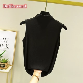 เสื้อยืดคอสูงแขนกุดผ้าฝ้ายผู้หญิง รุ่นธรรมดา หลวม ใส่สบายฤดูร้อน