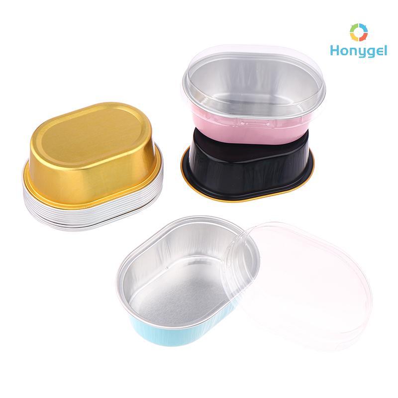 {Honyge1} 10 ชิ้นอลูมิเนียมฟอยล์ Cupcake ถ้วยพร้อมฝาปิด Non-Sti ฟอยล์เบเกอรี่ถ้วย 68ml รูปไข่พุดดิ้งถ้วยขนมหวานงานแต่งงานอุปกรณ์ใหม่