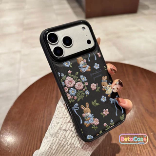 เคสมือถือลายกระต่ายดอกไม้สีชมพู+ฟ้า หวานๆ พิมพ์ลายใหม่ รองรับ iPhone 17-16-15-14-13-12-11 Pro Max/Plus