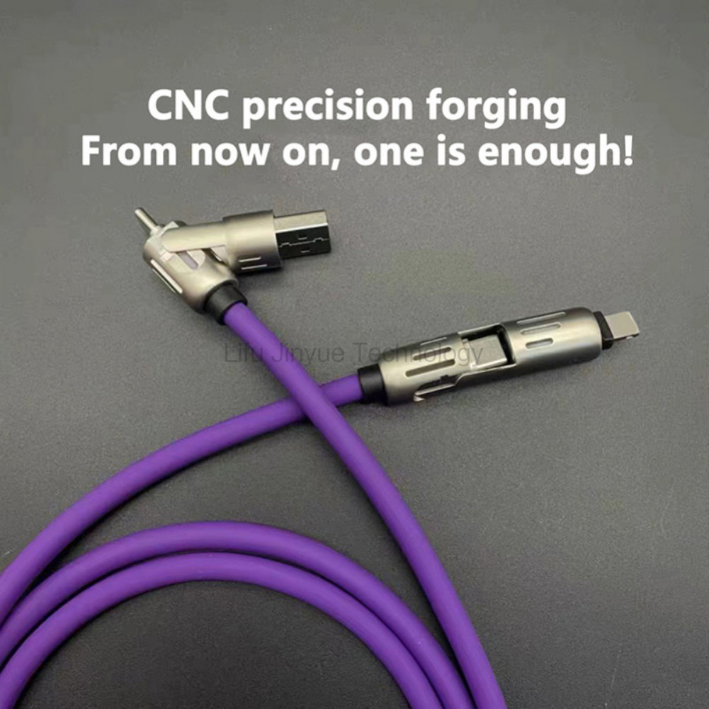 1 ชิ้นหมุนข้อศอก USB To Type-C 1m โทรศัพท์ 240W Fast Charging สายซิลิโคน Data Transfer 4 In 1 Multi 