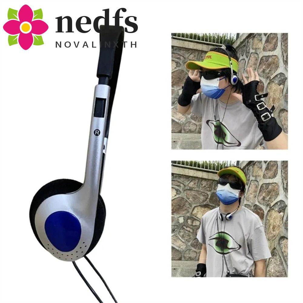 NEDFS Retro หูฟัง, Over Ear Earbud 3.5 มม.Y2k หูฟัง,หูฟัง Vintage แบบมีสายสีฟ้าสีดํา Retro ชุดหูฟังก