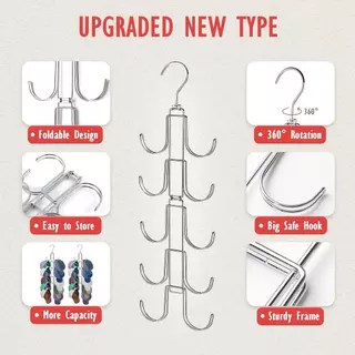 FannGo ที่จัดระเบียบหมวกแบบพับได้สําหรับตู้เสื้อผ้า (1 ชิ้น) | ตะขอขนาดใหญ่หมุนได้ 10 ชิ้น, ใส่หมวกเบสบอลได้ถึง 40, ชั้นวางหมวกประหยัดพื้นที่โลหะสีเงินสําหรับแสดงและการจัดเก็บ