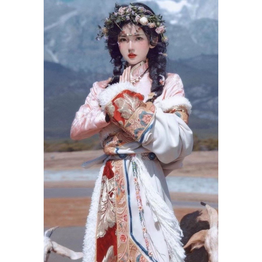 เสื้อผ้าสไตล์ชาติพันธุ์ทิเบต Lhasa เครื่องแต่งกายสำหรับท่องเที่ยวและถ่ายภาพ