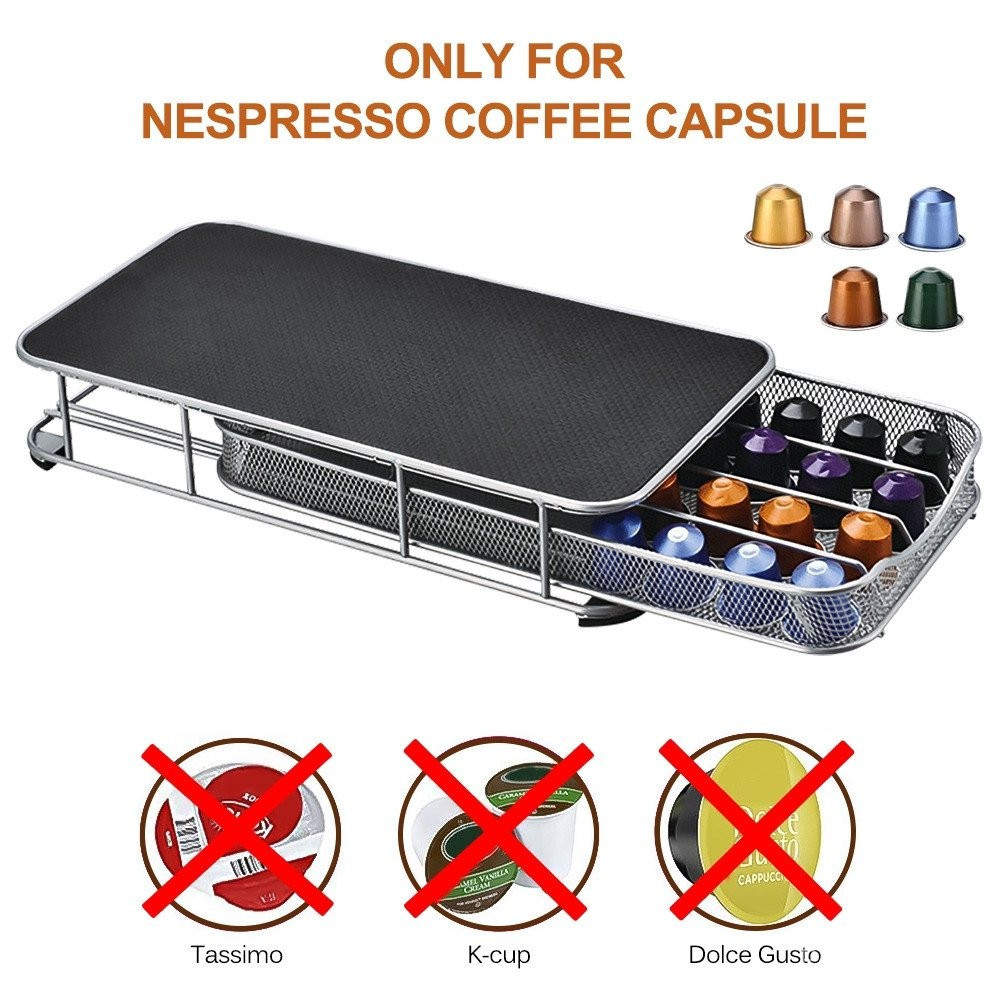 สแตนเลส 40 ถ้วย Nespresso กาแฟแคปซูล Pod Rack ชั้นเก็บของลิ้นชักกาแฟแคปซูลชั้นวาง Organizer UQ5K 4YY