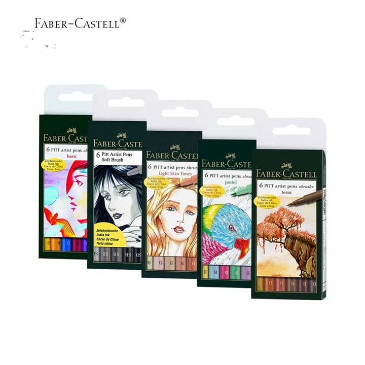 Faber-Castell India Ink Pitt Artist Brush Pens - กระเป๋าสตางค์ 6 ชิ้น
