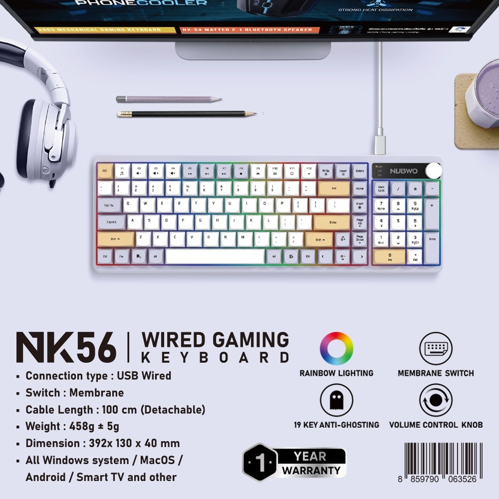 Nubwo NK-56 NK56 Keyboard Gaming Membrane Switch มีภาษาไทย/อังกฤษ ปุ่มนุ่ม