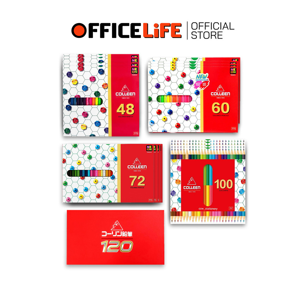 Colleen (คอลีน) สีไม้ ดินสอสี ดินสอสีไม้ แบบ  48 / 60 / 72 / 100 / 120 สี ชนิด 1 และ 2 หัว ( 12 กล่อ