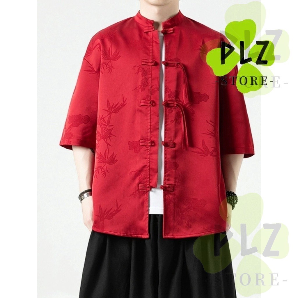 เสื้อกี่เพ้าผู้ชาย เสื้อกี่เพ้าผู้ชาย เสื้อกี่เพ้า ผู้ชาย ผู้ชาย ฮันฟู รสสูทสไตล์จีนผ้าไหมน้ําแข็งชายฤดูร้อนติดกระดุมรสสูทแขนสั้นสไตล์ยืนขึ้นปก