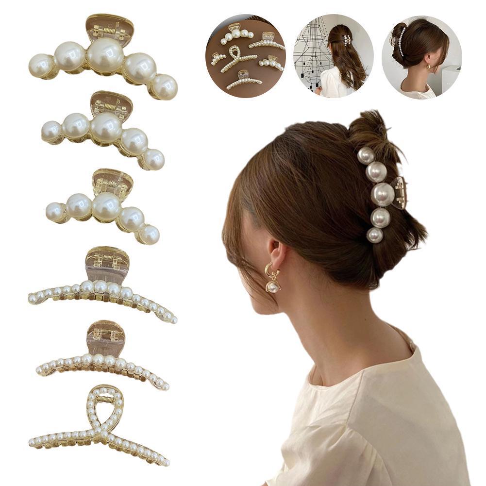 Elegant Big Bead Hair Claw คลิปสําหรับผู้หญิง Ins Krean Simple Hair Clamp Temperamental Gripper Z0c5