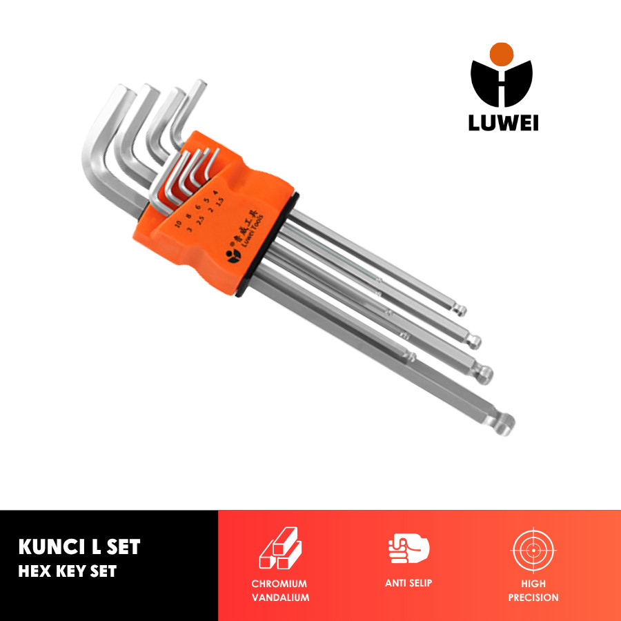 LUWEI KEY SET L CHROME VANADIUM 9 ชิ้น FLAT AND BALL