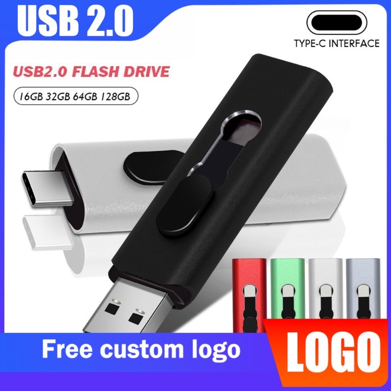 TYPE-C USB 2.0 แฟลชไดรฟ์ 128GB ไดรฟ์ปากกาความเร็วสูง 64GB 32GB Memory Stick 16GB พลาสติก Thumbdrive 