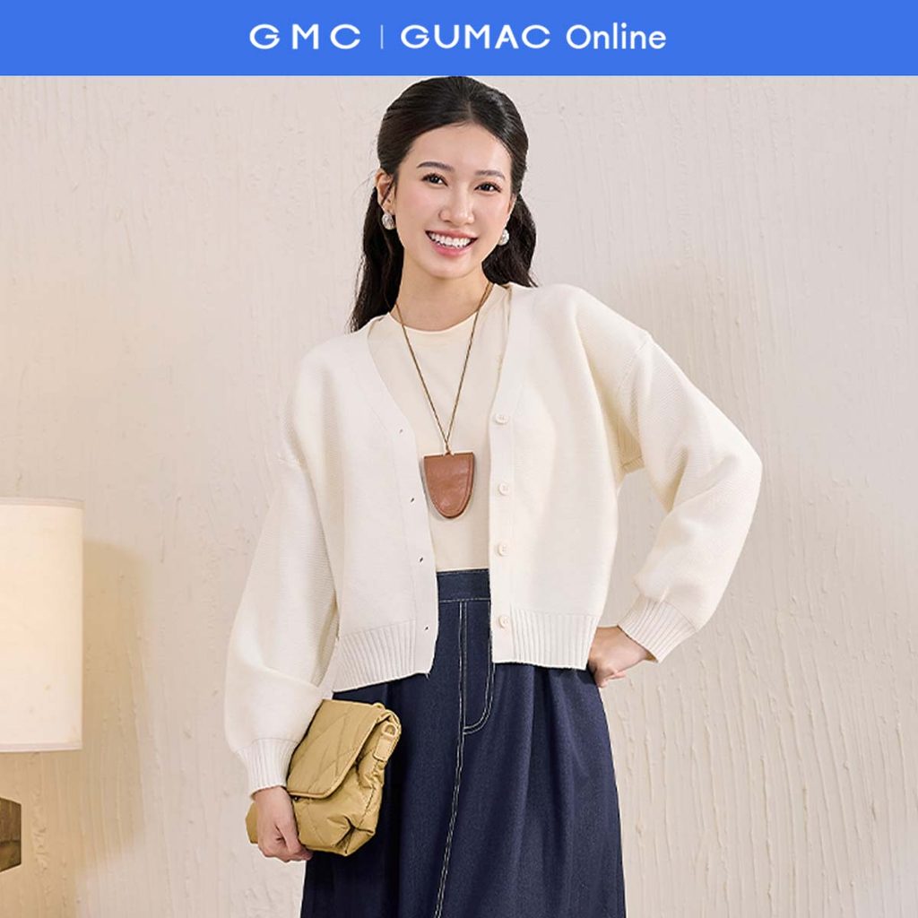 เสื้อคาร์ดิแกนคอวีทรงหลวมสําหรับผู้หญิงติดกระดุมแฟชั่น GUMAC AF11034
