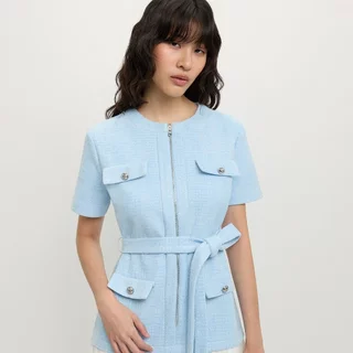 [Pomelo] เดรสผ้าทวีตชายกระโปรงพลีท / Tweed and Pleated Hem Dress