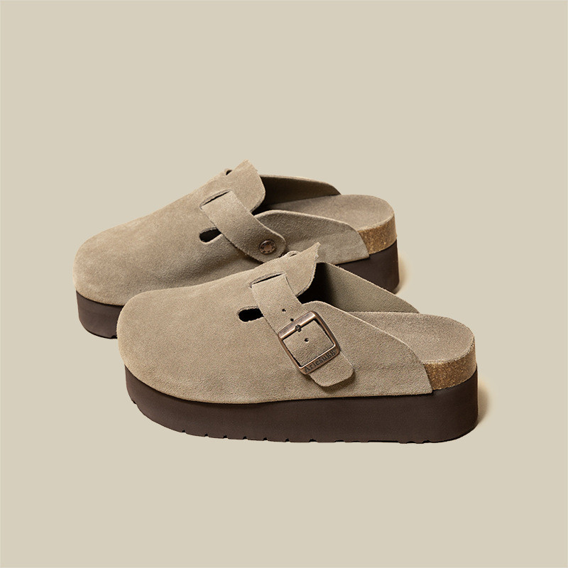 Baotou Boken รองเท้าหนา Soled 6 ซม.ใหม่ความสูงขี้เกียจคน One-Pedal สวมใส่ด้านนอกครึ่งรองเท้าแตะ Boke