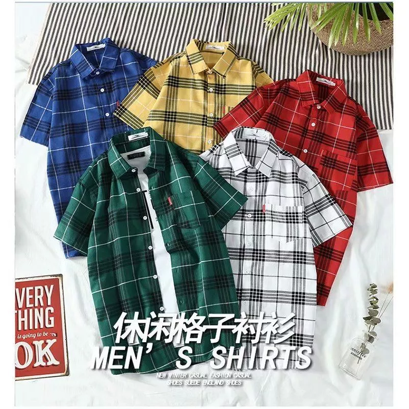 เสื้อเชิ้ตแขนสั้นคอกลมแขนสั้นผ้าใยสังเคราะห์ผู้ชาย 5 สี M-3XL