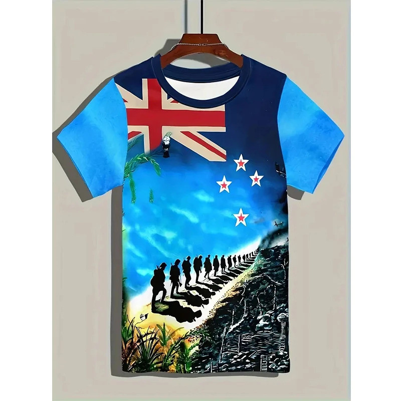 เสื้อยืดผู้ชาย ออสเตรเลีย ลายภาพ Anzac Day กราฟิกสำหรับฤดูร้อน ไซส์ใหญ่