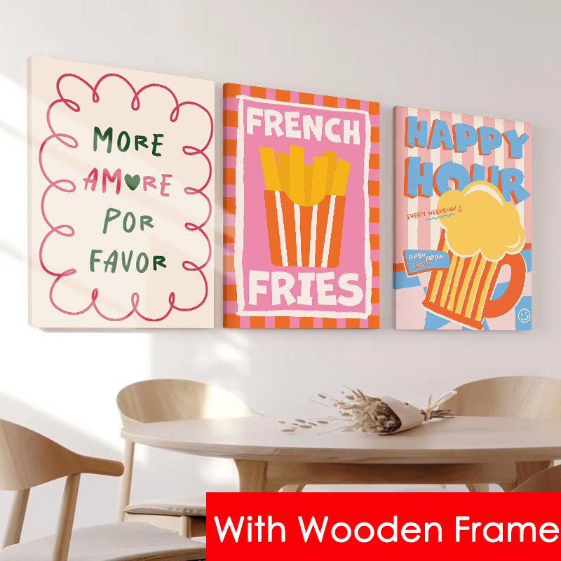 กรอบบทคัดย่อที่มีสีสันอาหาร French Fries พาสต้าผ้าใบภาพวาดพิมพ์โปสเตอร์ร้านอาหารห้องครัว Wall Art ตกแต่งบ้านภาพจิตรกรรมฝาผนัง