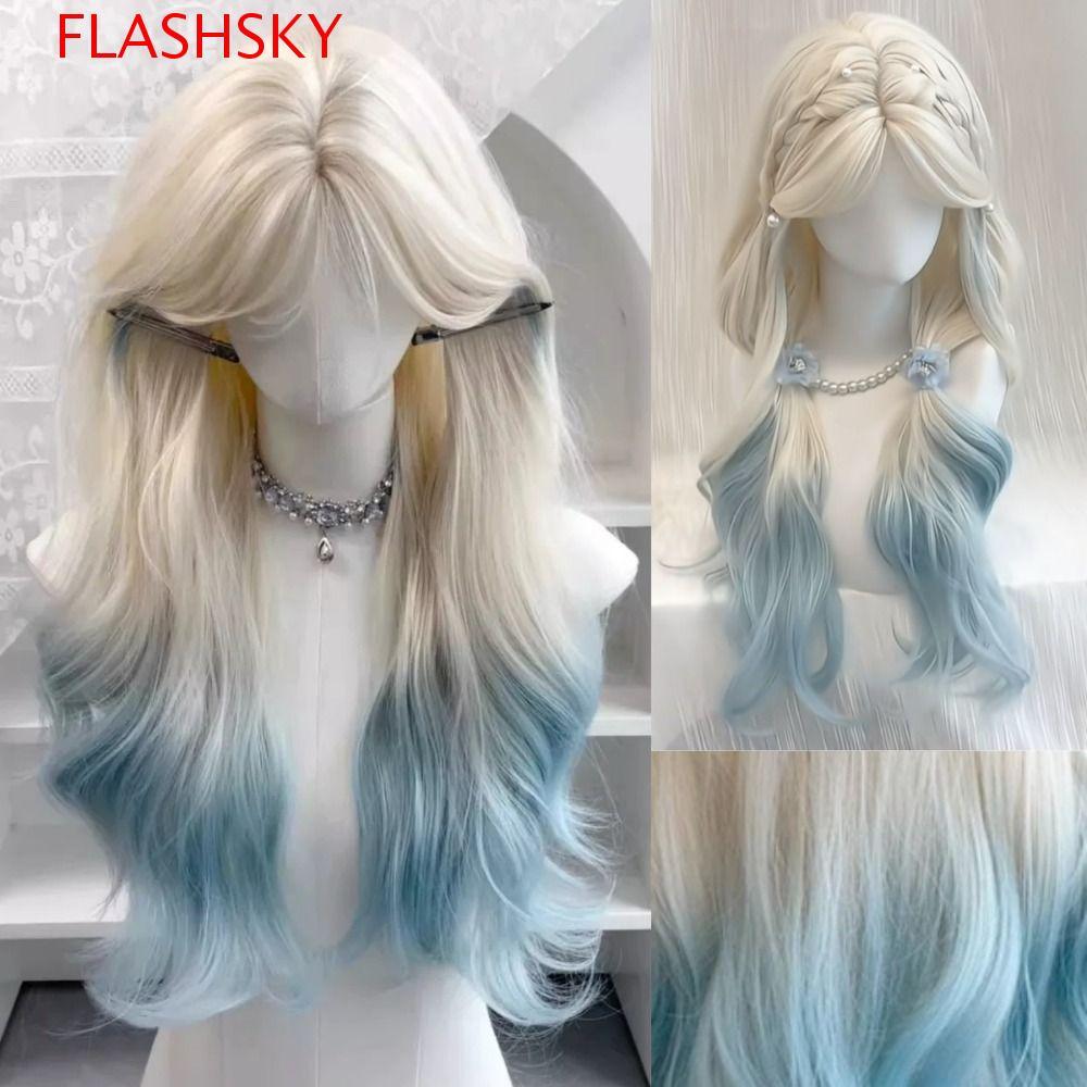 FlashSky Platinum Blue Ombre Wig สังเคราะห์ทนความร้อน สำหรับฮัลโลวีนและปาร์ตี้ Lolita คอสเพลย์