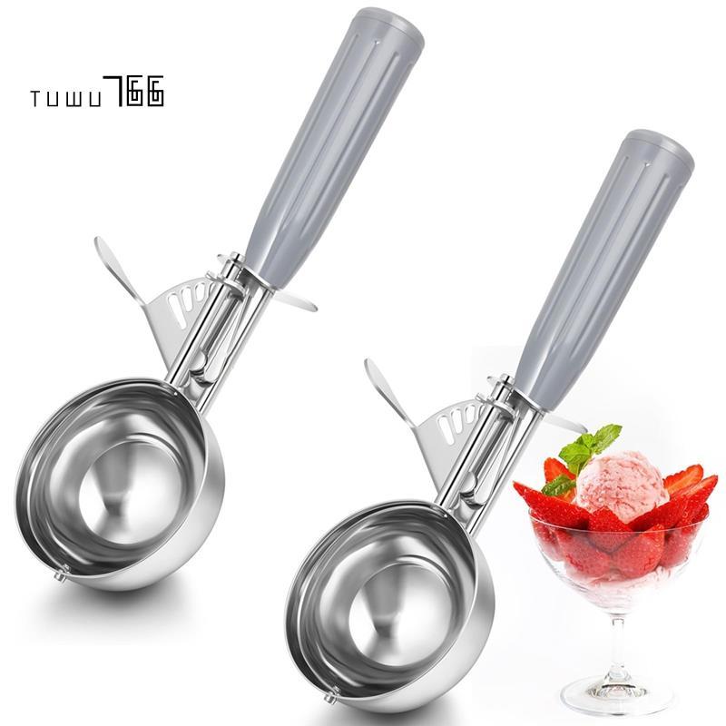 [tuwu766]4oz Release Cookie Scoops 2 ชิ้นสแตนเลสไอศกรีม Scooper พร้อมทริกเกอร์สําหรับ Portion Scoop 