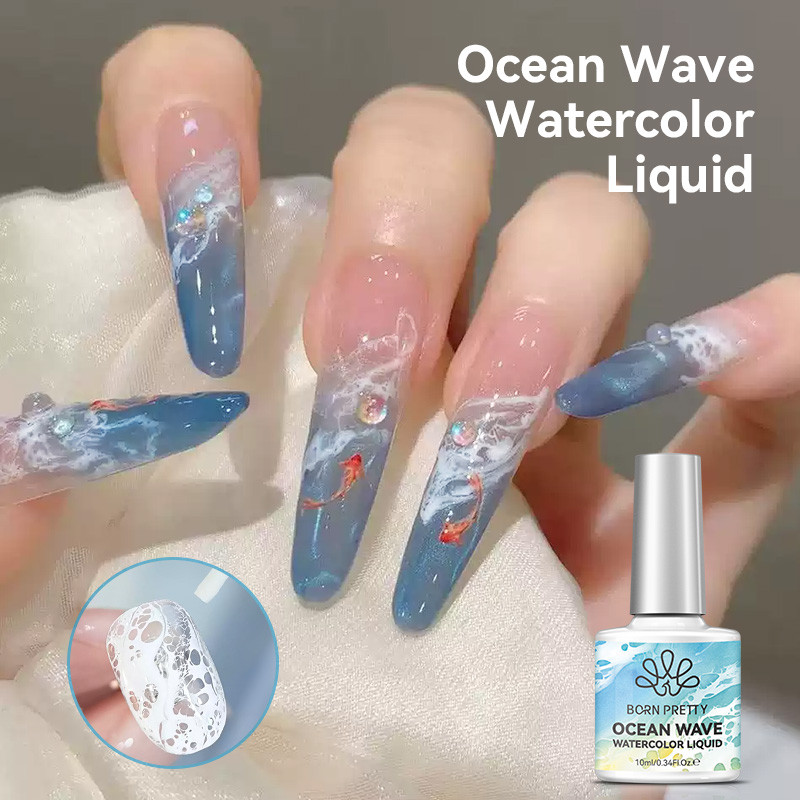 BORN PRETTY 10ml Bubble Ocean Wave กาวสีขาวเจลเล็บฤดูร้อนเล็บ Poke Varnish Marble Wave เล็บเล็บ Salon