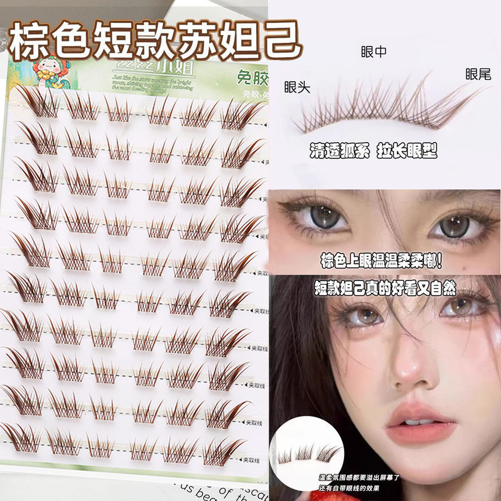 ขนตาติดด้วยตนเองสั้น Foxy Taji Brown ขนตาปลอม