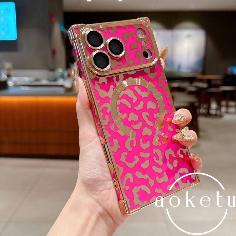 พิมพ์ลายเสือดาวหรูหรามุมขวาเหมาะสําหรับ แอปเปิล 17 โปรแม็กซ์ เคสโทรศัพท์แม่เหล็ก ไอโฟน 16 มือโปร รวมทุกอย่างป้องกันการตก 14/13 พร้อมฟิล์มเลนส์ในตัว 15 อิเล็กโทรพลา