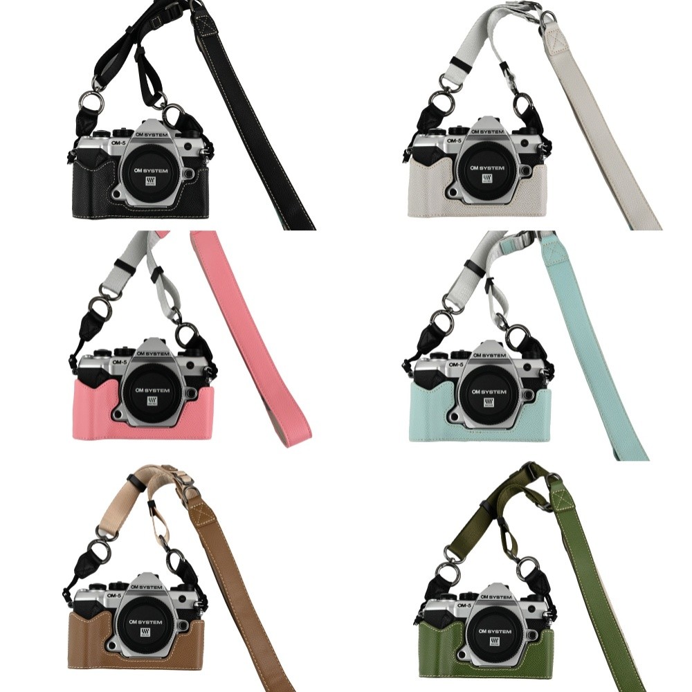 OM5II กระเป๋ากล้องพิมพ์ปาล์มปกหนัง PU สําหรับ Olympus OM-5 Mark II OM5 II Half Body Case สายคล้องไหล