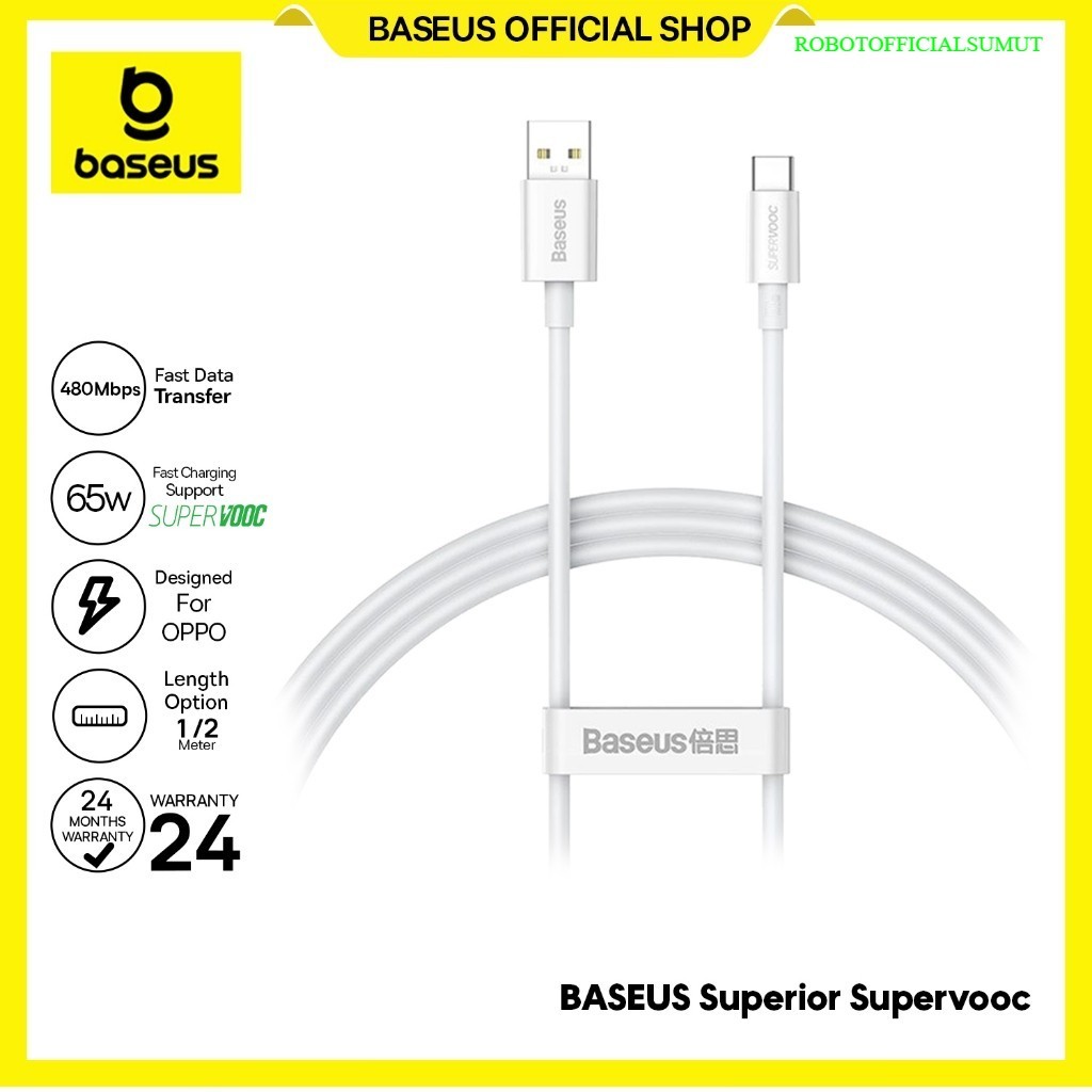 Baseus Superior Series SUPERVOOC USB to C 65W Fast Charging Cable Charger 1m ของแท้