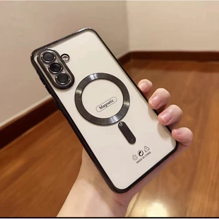 เคสโทรศัพท์ Samsung A17 5G เคสป้องกันแม่เหล็กโปร่งใส A56 เหมาะสําหรับ Samsung A57 A55 A54 A35 A34 A26 A17 A16 A15 A07 A06 A05 4G 5G ฟิล์มเลนส์,TPU electroplatedเคสโทรศัพท์แบบนุ่ม