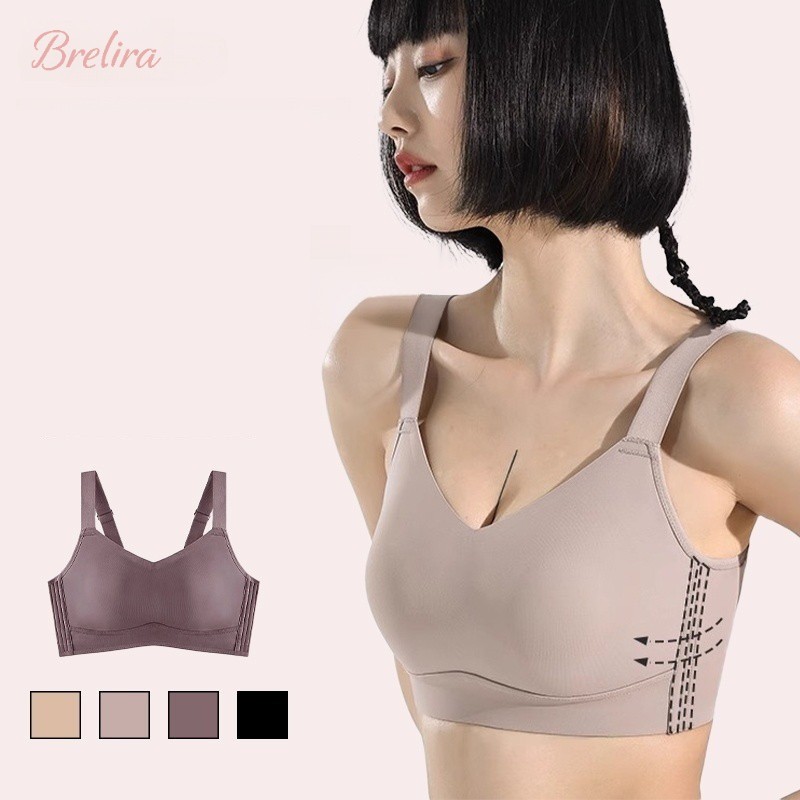 『Brelira』ดันทรง ไม่มีโครง สีผิว บางไร้ตะเข็บ ลดขนาดหน้าอกด้านข้าง ระบายอากาศ บราดันทรง คัพเต็ม ชุดชั้นใน