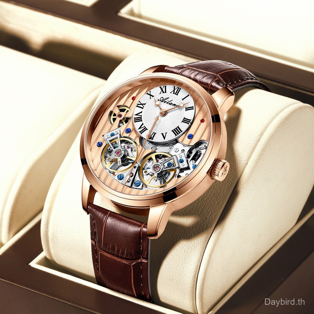 AILANG ยี่ห้อ 8821B Double Tourbillon นาฬิกากลไกอัตโนมัติเต็มรูปแบบนาฬิกาผู้ชาย