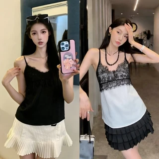 Jennie🤍 พร้อมส่ง🖤เสื้อกล้ามคอวี เนื้อผ้า ซาติน เสื้อครอปทรงสวย งานดี แฟชั่นเซ็กซี่ สีดำ สีขาว เรียบหรู