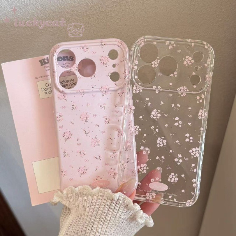 Insจุดสีชมพูดอกไม้ด้านข้างรูปหัวใจเคสโทรศัพท์สําหรับiPhone 17 16 15 14 13 12 11 Pro Max