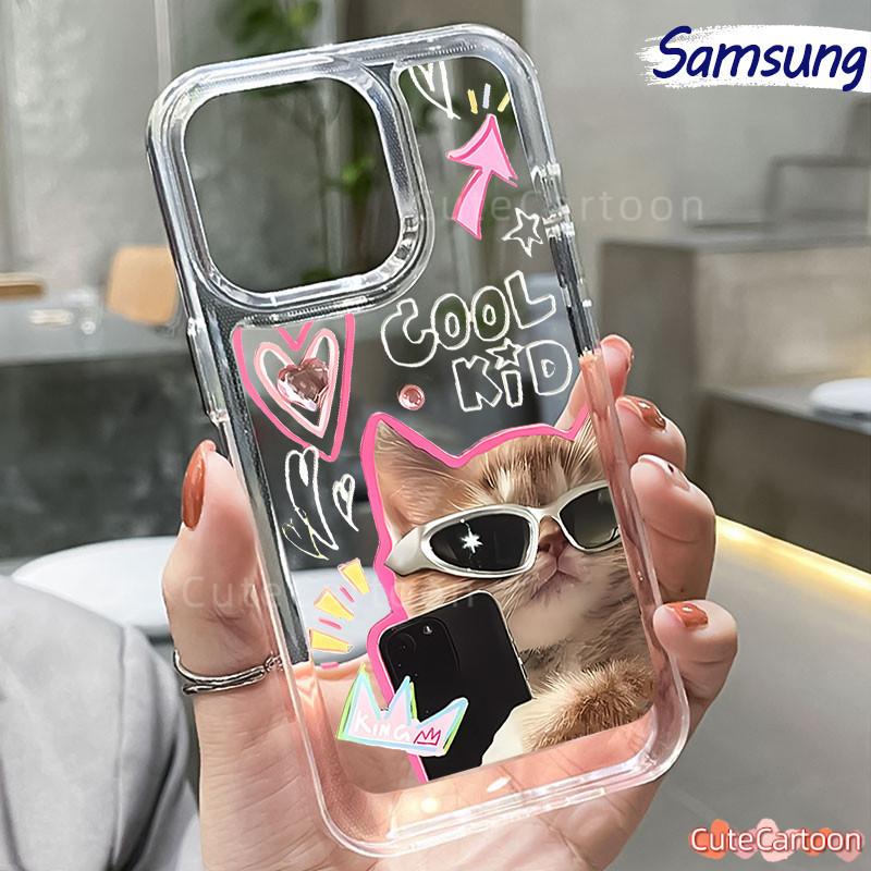3J แมว Scribble motif กรณี hp Samsung Galaxy A54 A15 4G 5G A05 A05s A14 A13 A55 A24 อะคริลิคโปร่งใสป