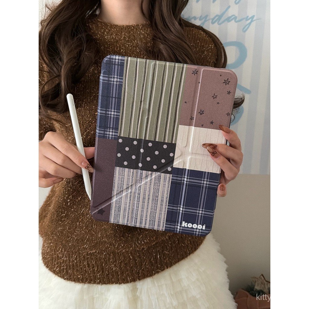 Magnetic Y-Fold Stitching Plaid Polka Dot เหมาะสําหรับ iPad11 Generation เคสป้องกัน 2025 pro13 นิ้ว