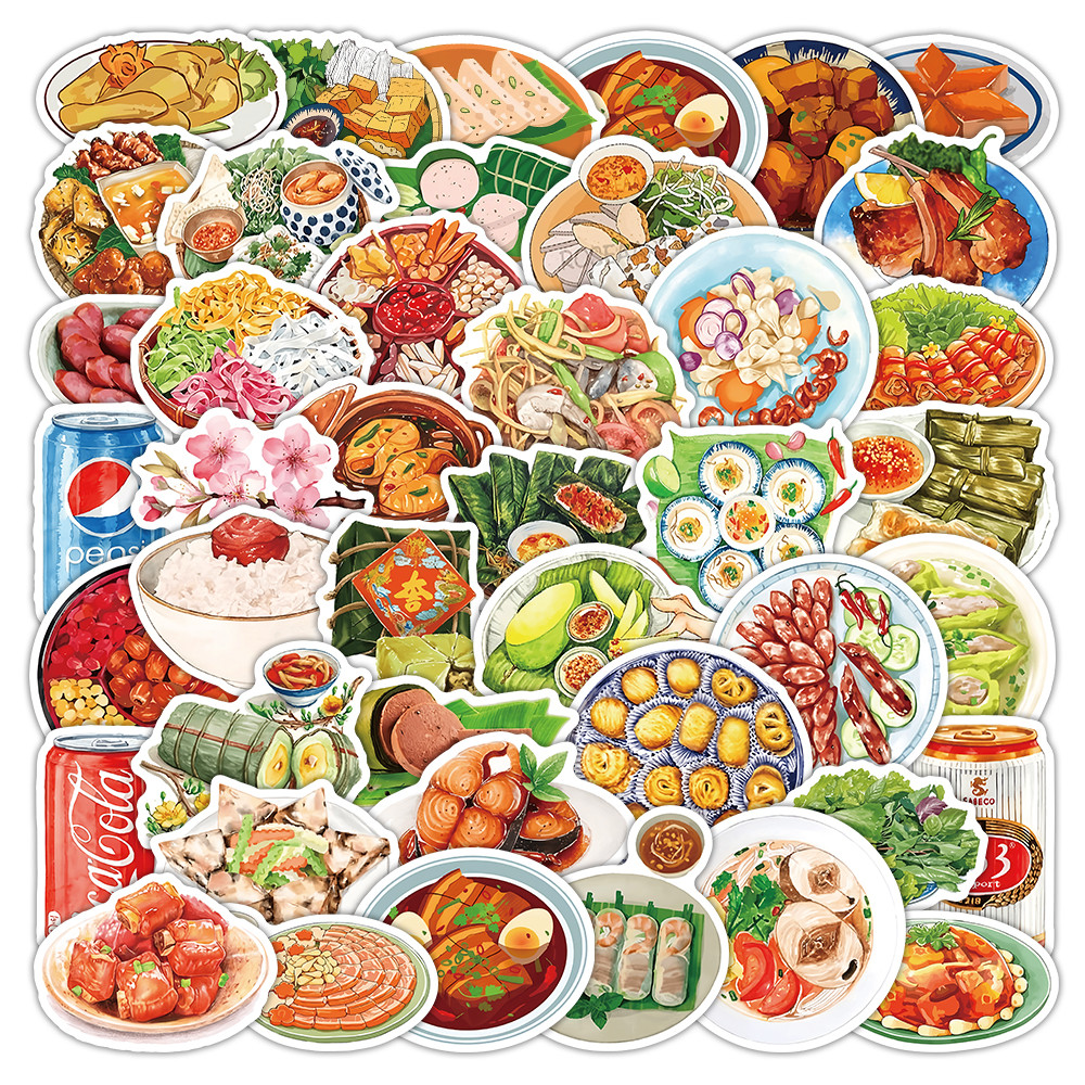 50แผ่นเอเชียอาหารอาหารสติกเกอร์,อร่อยจีนจาน ง เอแคลส์ สําหรับเคสโทรศัพท์แล็ปท็อปวารสาร