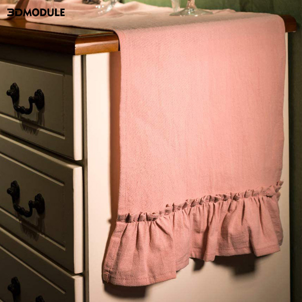 Farmhouse Table Decor Vintage Farmhouse Solid Cotton Table Runner พร้อมขอบ – Elegant Wrinkle Fabric 