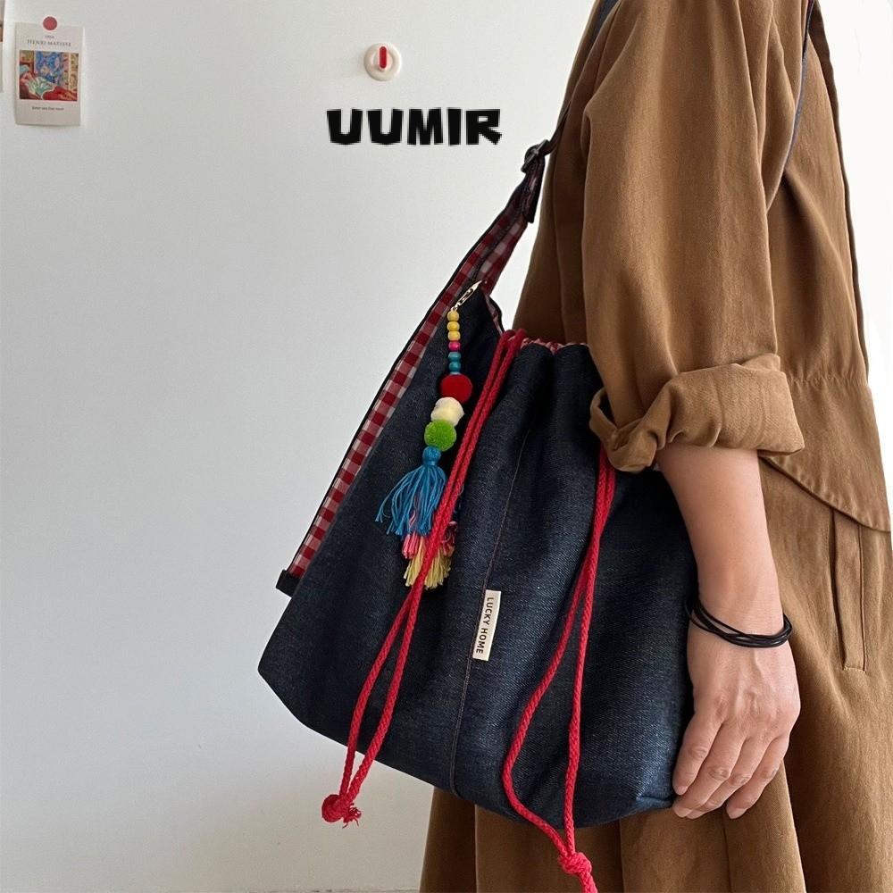 UUMIR กระเป๋าสะพายไหล่, กระเป๋าสะพายข้างผ้าแคนวาสความจุขนาดใหญ่, กระเป๋าแฟชั่นผ้าเดนิมมัลติฟังก์ชั่น