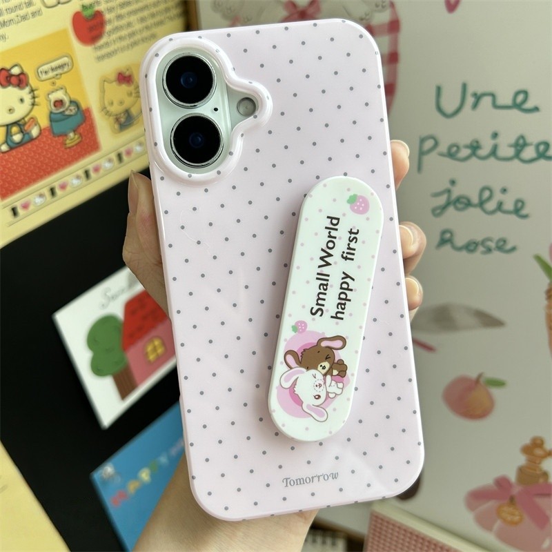 For iPhone 17 16 15 14 13 12 11 pro max เคสไอโฟน13 กระต่ายขนมหวานน่ารัก INS Case +ขาตั้ง เคสโทรศัพท์ ปลอกกันกระแทกน่ารัก