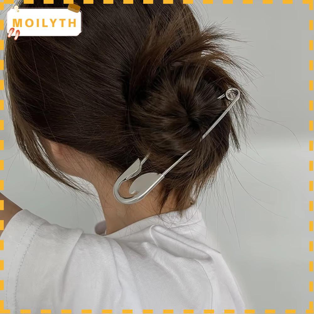 MOILYTH Safety Pin Hair Claws, ขนาดใหญ่ Minimalist เรขาคณิตโลหะผม Barrettes, Simple เข็มกลัด Pin Fixed ชุดเงินอุปกรณ์เสริมผมสําหรับ Headwear ของขวัญ