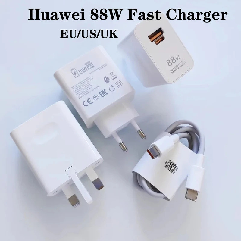 ใช้ HUAWEI Original 88W Dual Ports Charger EU/US/UK SuperCharge USB A/C PD Power Adapter 6A ประเภท C