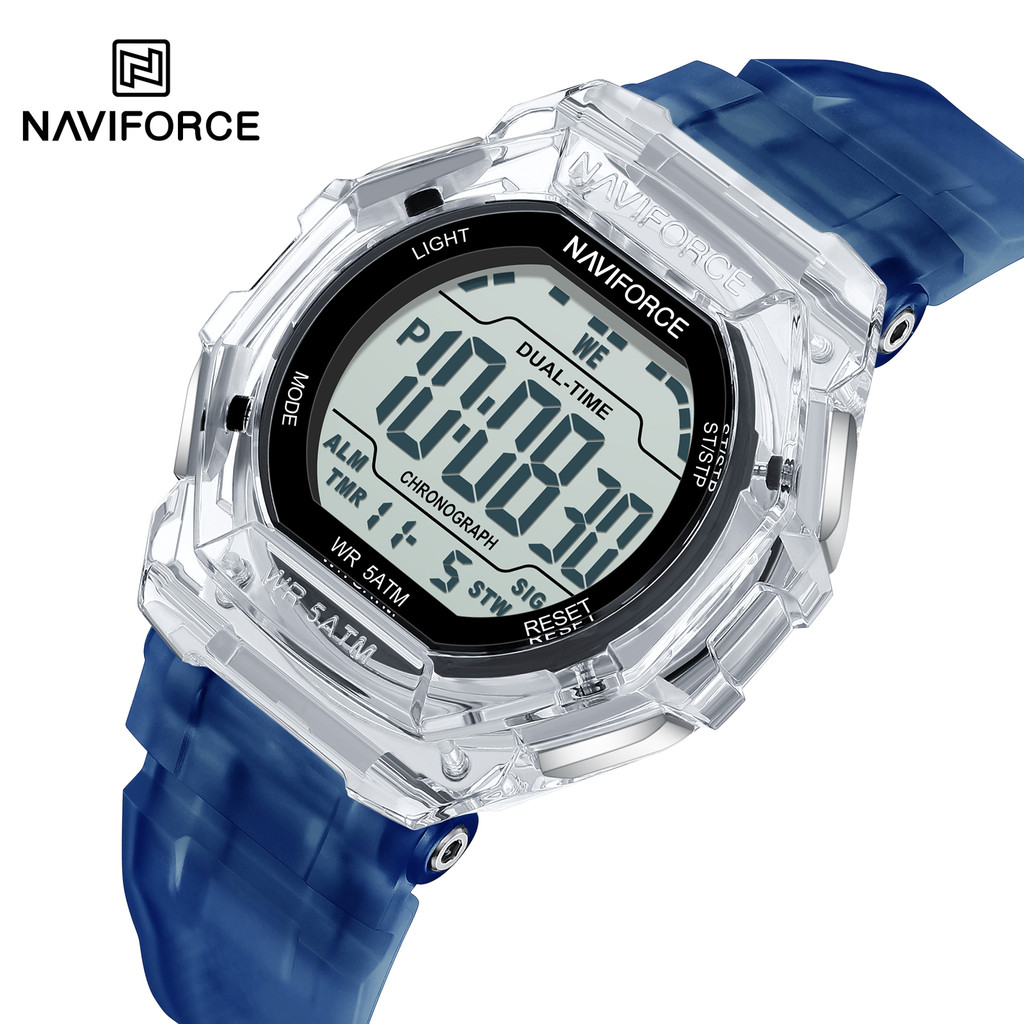 NAVIFORCE NF7136 นาฬิกาดิจิตอลสําหรับ Man โปร่งใสปฏิทิน 50M กันน้ํากีฬาผู้ชายนาฬิกาข้อมือดิจิตอล